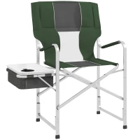 Outsunny Folding Aluminium Camping Chair, with Cooler Bag Table - Green(m-11)