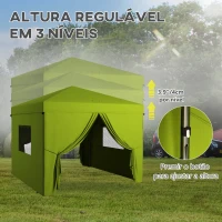 Outsunny Tenda Dobrável 3x3 m Tenda de Jardim com 4 Paredes Laterais 2 Janelas de Malha Altura Ajustável Impermeável e Anti-UV Verde(m-5)