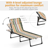 Outsunny Folding Sun Lounger Beach Chaise Chair Garden Reclining Cot Camping Recliner with 4 Position Adjustable Multicolored(m-4)