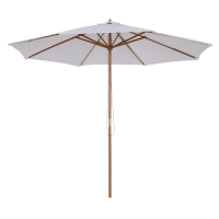 Outsunny 3(m) Garden Parasol, Pulley Operated Patio Umbrella, Wooden Table Market Umbrella with Rope Pulley Mechanism and 8 Ribs, White