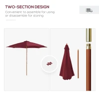Outsunny 3(m) Garden Parasol, Pulley Operated Patio Umbrella, Wooden Table Market Umbrella with Rope Pulley Mechanism and 8 Ribs, Wine Red(m-7)