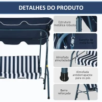 Outsunny Baloiço de Jardim de 2-3 Lugares com Almofada Toldo Ajustável Terraço Patio Capacidade 240kg 170x110x153cm Azul e Branco(m-5)