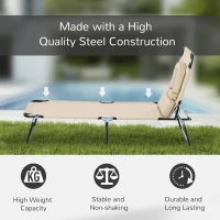 Outsunny Outdoor Foldable Sun Lounger, 4 Level Adjustable Backrest Reclining Sun Lounger Chair with Pillow and Reading Hole, Beige(m-6)