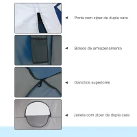 Outsunny Tenda de Duche Campismo Portátil UV+25 Tenda para Casa de Banho Trocador com Janela e Bolsa de Transporte 123x121x98cm Azul(m-5)