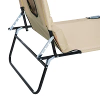 Outsunny Outdoor Foldable Sun Lounger, 4 Level Adjustable Backrest Reclining Sun Lounger Chair with Pillow and Reading Hole, Beige(m-9)