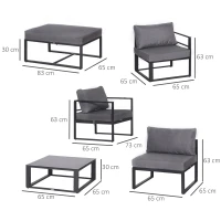 Outsunny 6 PCs Outdoor Indoor Sectional Sofa Set Thick Padded Cushions Aluminium Frame 5 Seaters 1 Coffee Table Footrest Grey(m-3)