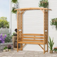 Outsunny Patio Garden Bench, Natural Wooden Garden Arbour with Seat for Vines/Climbing Plants, Natural(m-10)