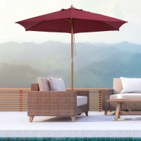 Outsunny 2.5m Wooden Garden Parasol Umbrella-Red Wine(m-10)