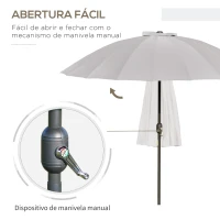 Outsunny Chapéu de Sol de Jardim Ø2,5x2,4 m com Manivela Manual Mastro Flexível Impermeável e 18 Varas para Exterior Cinza(m-4)