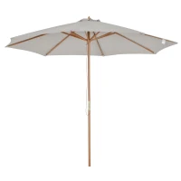 Outsunny 3(m) Fir Wooden Garden Parasol Bamboo Sun Shade Patio Outdoor Umbrella Canopy, Grey(m-1)