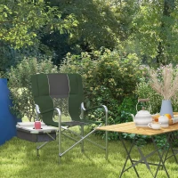 Outsunny Folding Aluminium Camping Chair, with Cooler Bag Table - Green(m-2)