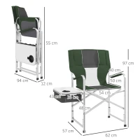 Outsunny Folding Aluminium Camping Chair, with Cooler Bag Table - Green(m-3)