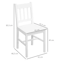 HOMCOM Set van 4 Eetkamerstoelen Keukenstoelen Stoelen, Massief Hout, 41 cm x 46,5 cm x 85,5 cm, Wit(m-3)
