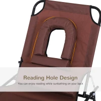 Outsunny Outdoor Foldable Sun Lounger, 4 Level Adjustable Backrest Reclining Sun Lounger Chair with Pillow and Reading Hole, Brown(m-7)