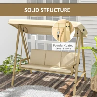 Outsunny Scaun Balansoar de Gradina cu 3 Locuri, Banca Hamac in Aer Liber cu Copertina Reglabila, Perne Detasabile si Cadru Solid(m-4)