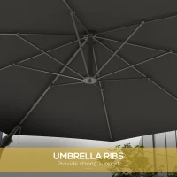 Outsunny Umbrelă de Grădină pentru Perete, Umbrelă cu Rotire la 180°, Manivelă și 8 Spițe cu Montare pe Perete, Ø2.92x1.23 m, Gri(m-7)