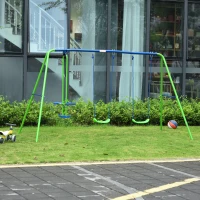 Outsunny Metal 2 Swings & Seesaw Set Height Adjustable Outdoor Play Set, Green(m-13)