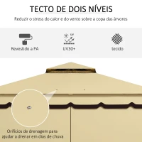 Outsunny Pérgola de Jardim 370x300x275 cm com 4 Paredes Laterais 4 Mosquiteiros Teto Duplo Impermeável e Anti-UV para Terraço Bege(m-4)