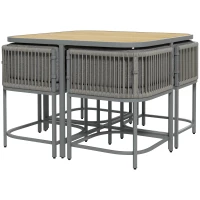 Outsunny 4 Seater Rattan Cube Garden Furniture Set with Cushions, Square Garden Dining Set with Stone Composite Board Top Table, Outdoor Dining Table and Chairs, Grey(m-11)