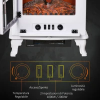 HOMCOM Camino Elettrico Portatile 1000/2000W con Fiamma LED Realistica, per Aree di 25m², Bianco(m-5)