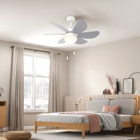HOMCOM Ventilator de Tavan cu Lumină, Ventilator cu Montaj Incastrat, 6 Palete Reversibile și Întrerupător cu Lanț, Ø76x41.5 cm, Gri(m-2)