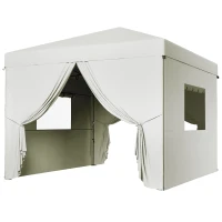 Outsunny Tenda Dobrável 3x3 m Tenda de Jardim com 4 Paredes Laterais 2 Janelas de Malha Altura Ajustável Impermeável e Anti-UV Branco(m-11)