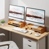 HOMCOM Supporto per Monitor PC da Scrivania con Cassetto e Vano Portaoggetti in Bambù, 49x25.5x11.5cm(m-5)