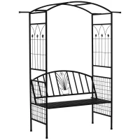 Outsunny Steel Frame Outdoor Garden Arch w/ 2-Seater Bench Flower Climber Black(m-1)