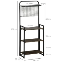 HOMCOM Estante Dobrável com 4 Níveis Estante de Estilo Industrial de Armazenamento com 5 Ganchos e Anti-Rolamento para Sala de Estar Escritório Dormitório 60x30x150cm Preto(m-3)