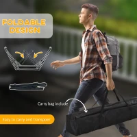 Outsunny Suport Pliabil pentru Hamac cu Geantă de Trasport Inclusă și Hamac, Hamac Portabil cu Cadru Metalic, 263x89x100 cm, Negru și Alb(m-5)