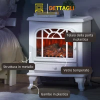 HOMCOM Camino Elettrico Portatile 1000/2000W con Fiamma LED Realistica, per Aree di 25m², Bianco(m-6)