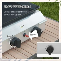 Outsunny Planșă Gratar pe Gaz cu 2 Arzătoare din Oțel Inoxidabil, Gratar Portabil pe Gaz cu Blat Antiaderent, 44x44,5x19 cm, Negru(m-5)