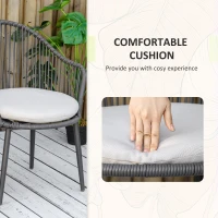 Outsunny Set Bistro de Terasă din 3 Piese, Set de Mobilier din Rachiță cu 2 Fotolii și Masă de Sticlă, 65x63x80 cm, Gri(m-5)