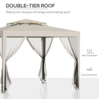 Outsunny Foisor de Gradina cu Plasa de Tantari, Foisor 3x3 m cu Acoperis Dublu si Cadru din Metal, Bej(m-4)