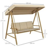 Outsunny Scaun Balansoar de Gradina cu 3 Locuri, Banca Hamac in Aer Liber cu Copertina Reglabila, Perne Detasabile si Cadru Solid(m-3)