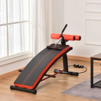 HOMCOM Panca Multifunzione per Addominali con Bande Elastiche, Pieghevole e Salvaspazio, 139x58x71-81cm(m-2)