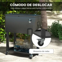 Outsunny Carrinho Refrigerador de Bebidas de 56L com Rodas Abridor de Garrafas e Prateleira para Pátio Festas 67x35x80 cm Preto(m-7)