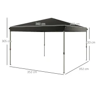 Outsunny Gazebo Pieghevole 3.6x3.6m con Apertura a Bottone, Altezza Regolabile e Borsa con Ruote, Nero(m-3)