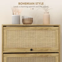 HOMCOM Dulap de Bucatarie Boho, Dulap de Depozitare de Bucatarie din Ratan cu 4 Usi Rabatabile, Natur(m-4)