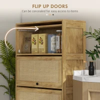 HOMCOM Dulap de Bucatarie Boho, Dulap de Depozitare de Bucatarie din Ratan cu 4 Usi Rabatabile, Natur(m-5)