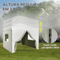 Outsunny Tenda Dobrável 3x3 m Tenda de Jardim com 4 Paredes Laterais 2 Janelas de Malha Altura Ajustável Impermeável e Anti-UV Branco(m-5)