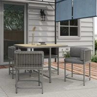 Outsunny 4 Seater Rattan Cube Garden Furniture Set with Cushions, Square Garden Dining Set with Stone Composite Board Top Table, Outdoor Dining Table and Chairs, Grey(m-10)