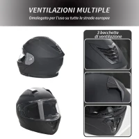 HOMCOM Casco Integrale per Moto e scooter con Doppia Visiera Taglia XL-60 cm Nero(m-6)