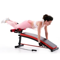 HOMCOM Panca Multifunzione per Addominali con Bande Elastiche, Pieghevole e Salvaspazio, 139x58x71-81cm(m-10)