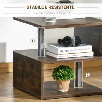 HOMCOM Tavolino da Salotto in Stile Industriale con 3 Scomparti a Forma di S, 48x48x48cm, Color Legno(m-6)