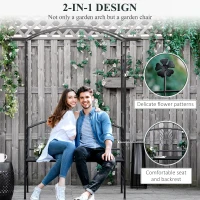 Outsunny Steel Frame Outdoor Garden Arch w/ 2-Seater Bench Flower Climber Black(m-7)