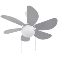 HOMCOM Ventilator de Tavan cu Lumină, Ventilator cu Montaj Incastrat, 6 Palete Reversibile și Întrerupător cu Lanț, Ø76x41.5 cm, Gri(m-10)