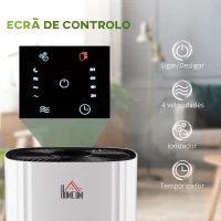 HOMCOM Purificador de Ar com Filtro HEPA de 3 Capas CADR 225 m³/h até 24 m³ Purificador de Mesa com Ecrã LED 4 Velocidades Temporizador Modo Noturno e Silencioso 22,7x22,7x36cm Branco(m-6)