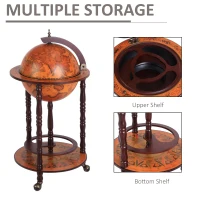 HOMCOM Globe Drink Cabinet Mini Bar Movable Double Deck Wine Bottle Stand Holder W/ 3 Wheels(m-5)