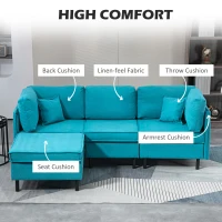 HOMCOM Canapea Secțională Convertibilă, Canapea în Formă de L cu Taburet Otoman Reversibil și Perne, 222x154,5x71 cm, Albastru(m-5)
